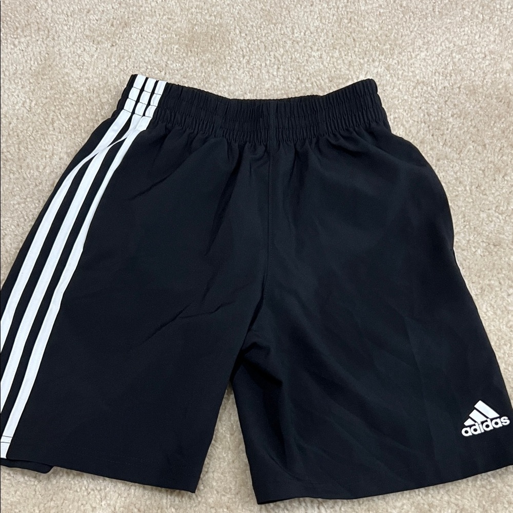 Adidas Kids Black and White Striped Shorts